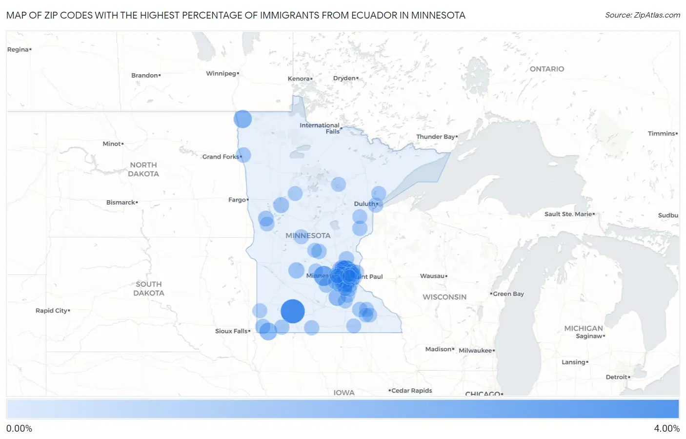 Zip Codes with the Highest Percentage of Immigrants from Ecuador in Minnesota Map