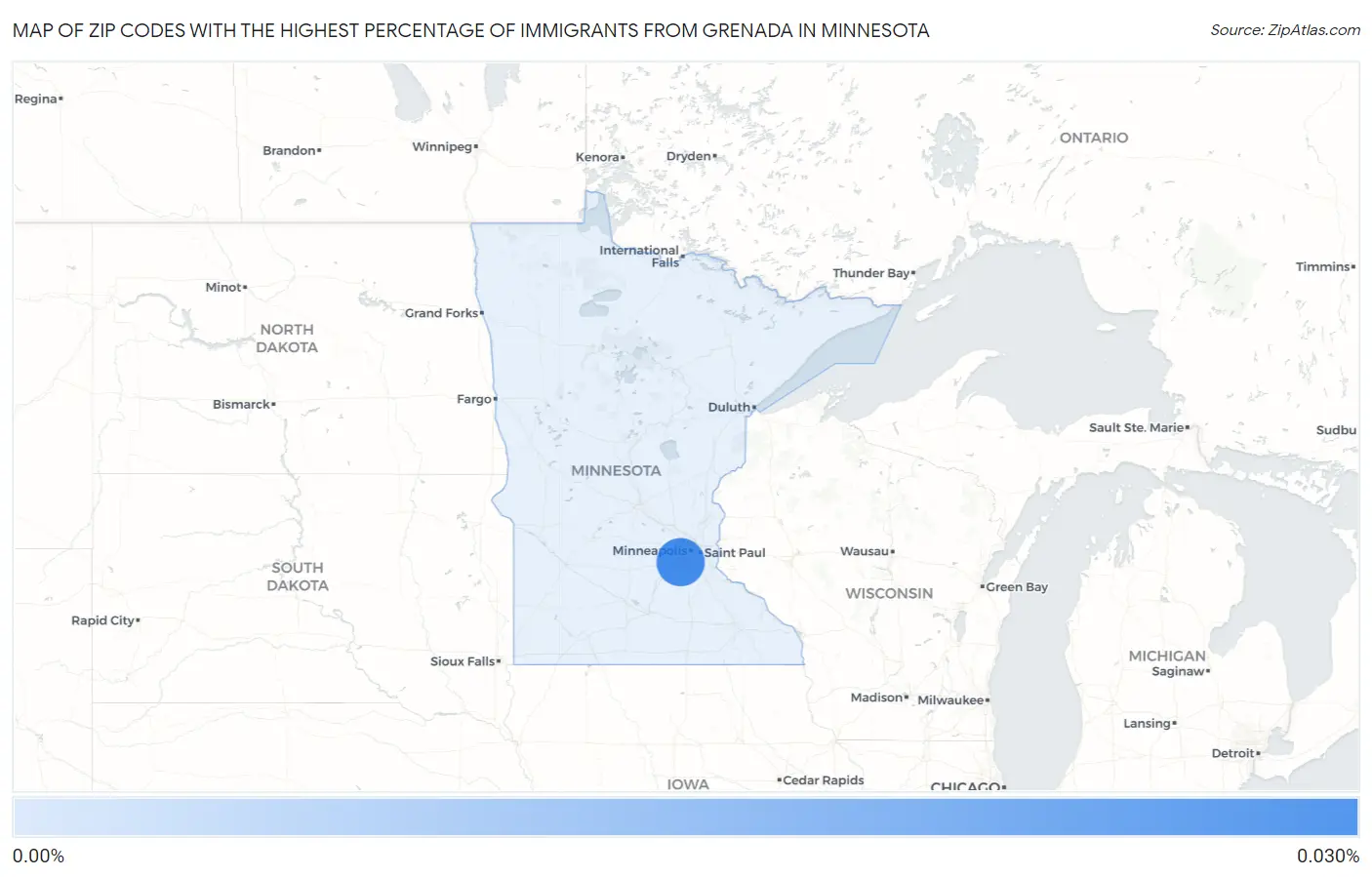 Zip Codes with the Highest Percentage of Immigrants from Grenada in Minnesota Map