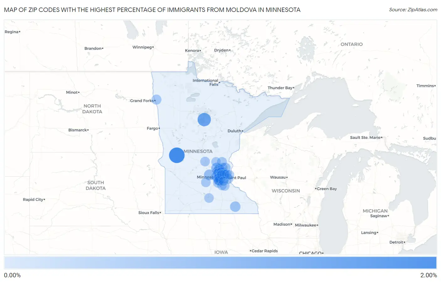 Zip Codes with the Highest Percentage of Immigrants from Moldova in Minnesota Map