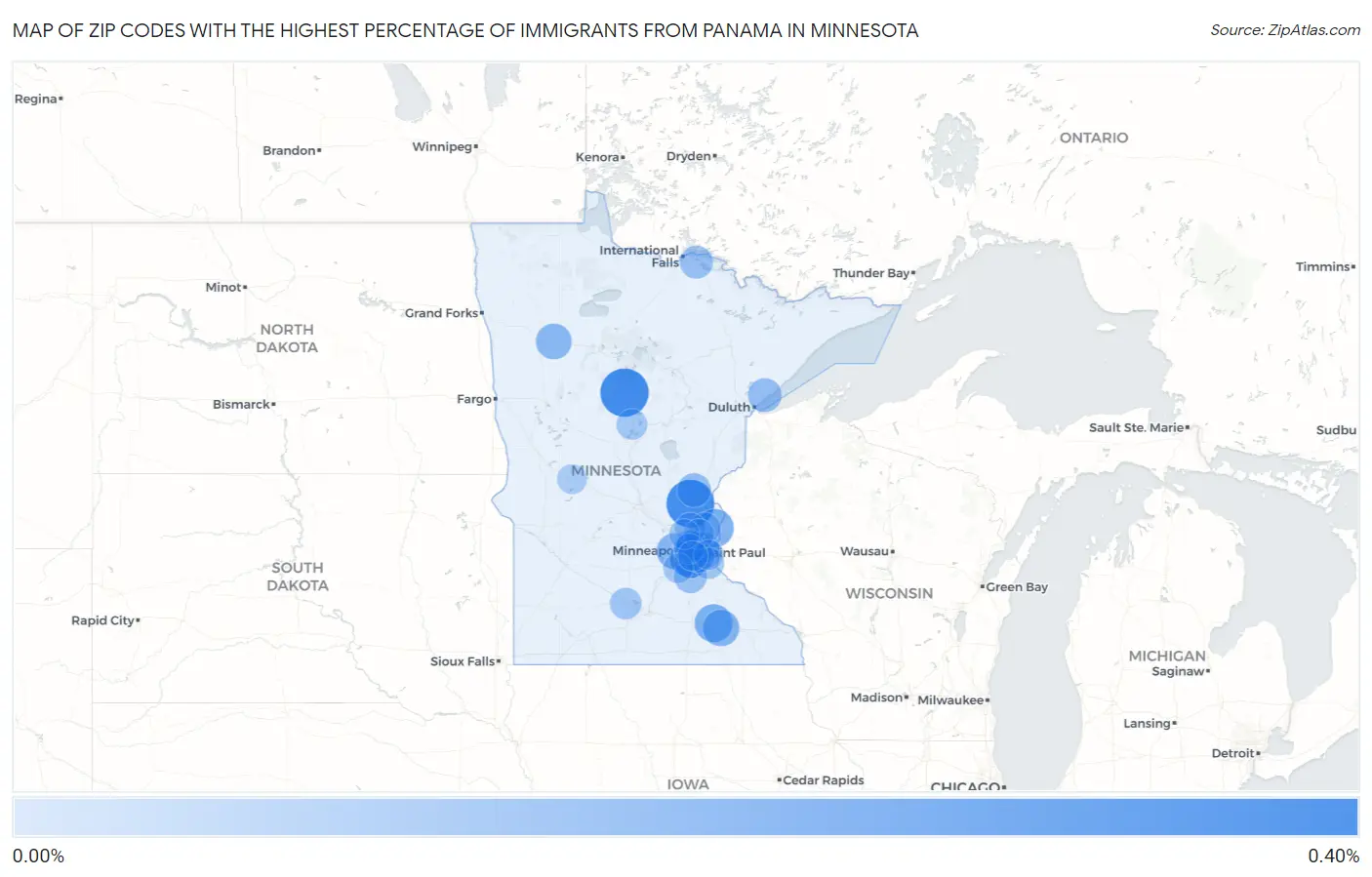 Zip Codes with the Highest Percentage of Immigrants from Panama in Minnesota Map