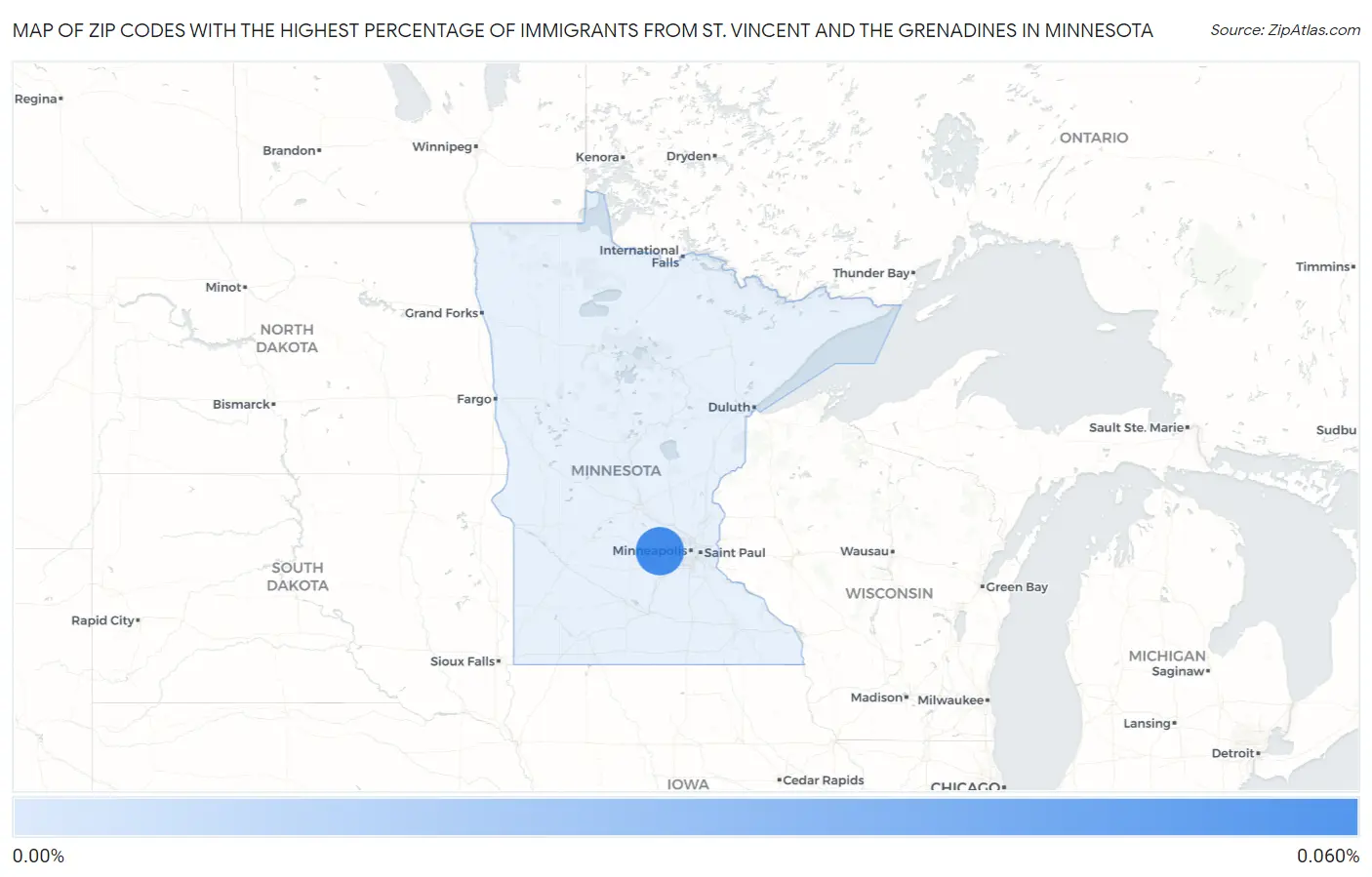 Zip Codes with the Highest Percentage of Immigrants from St. Vincent and the Grenadines in Minnesota Map