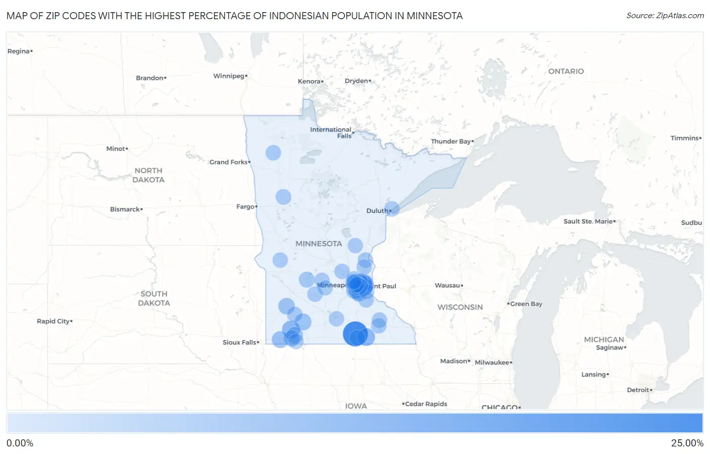 Zip Codes with the Highest Percentage of Indonesian Population in Minnesota Map
