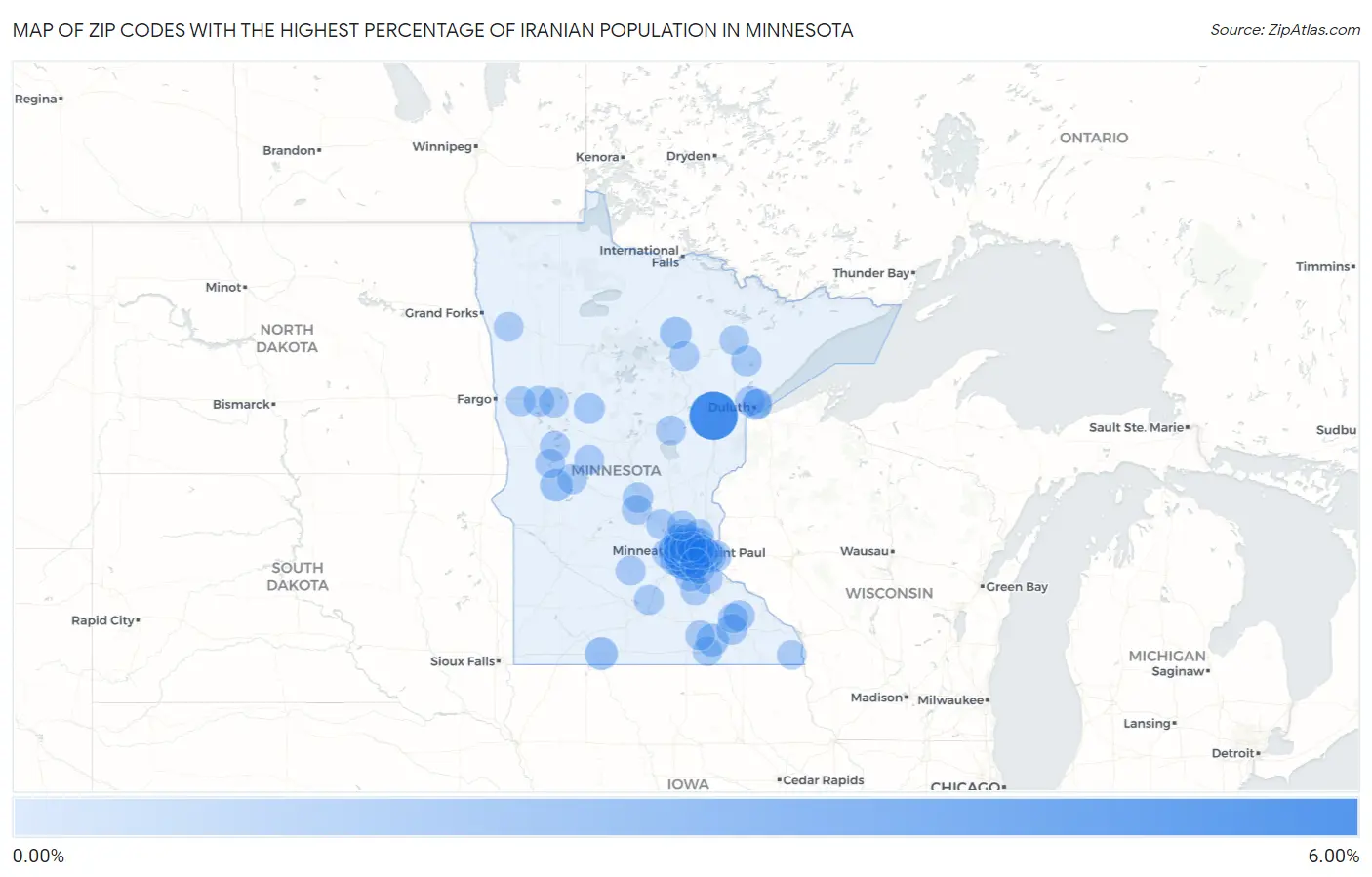 Zip Codes with the Highest Percentage of Iranian Population in Minnesota Map