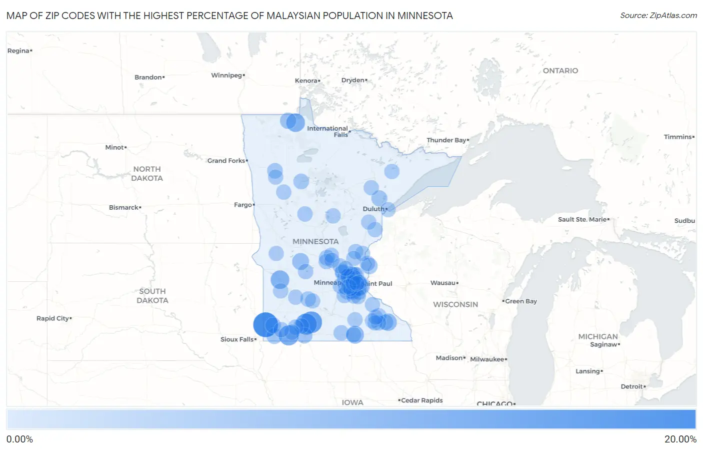 Zip Codes with the Highest Percentage of Malaysian Population in Minnesota Map