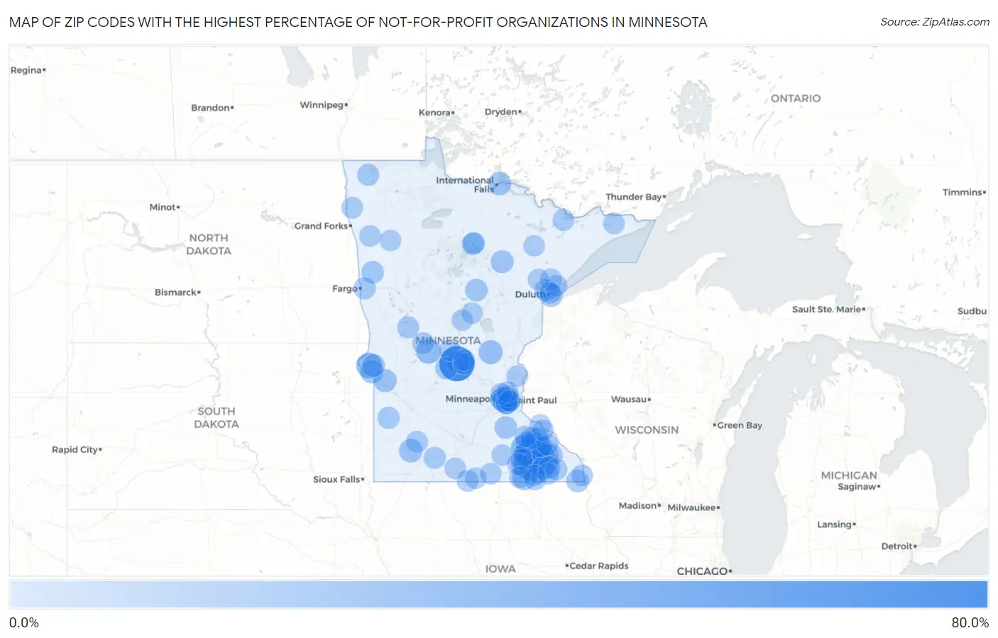 Zip Codes with the Highest Percentage of Not-for-profit Organizations in Minnesota Map