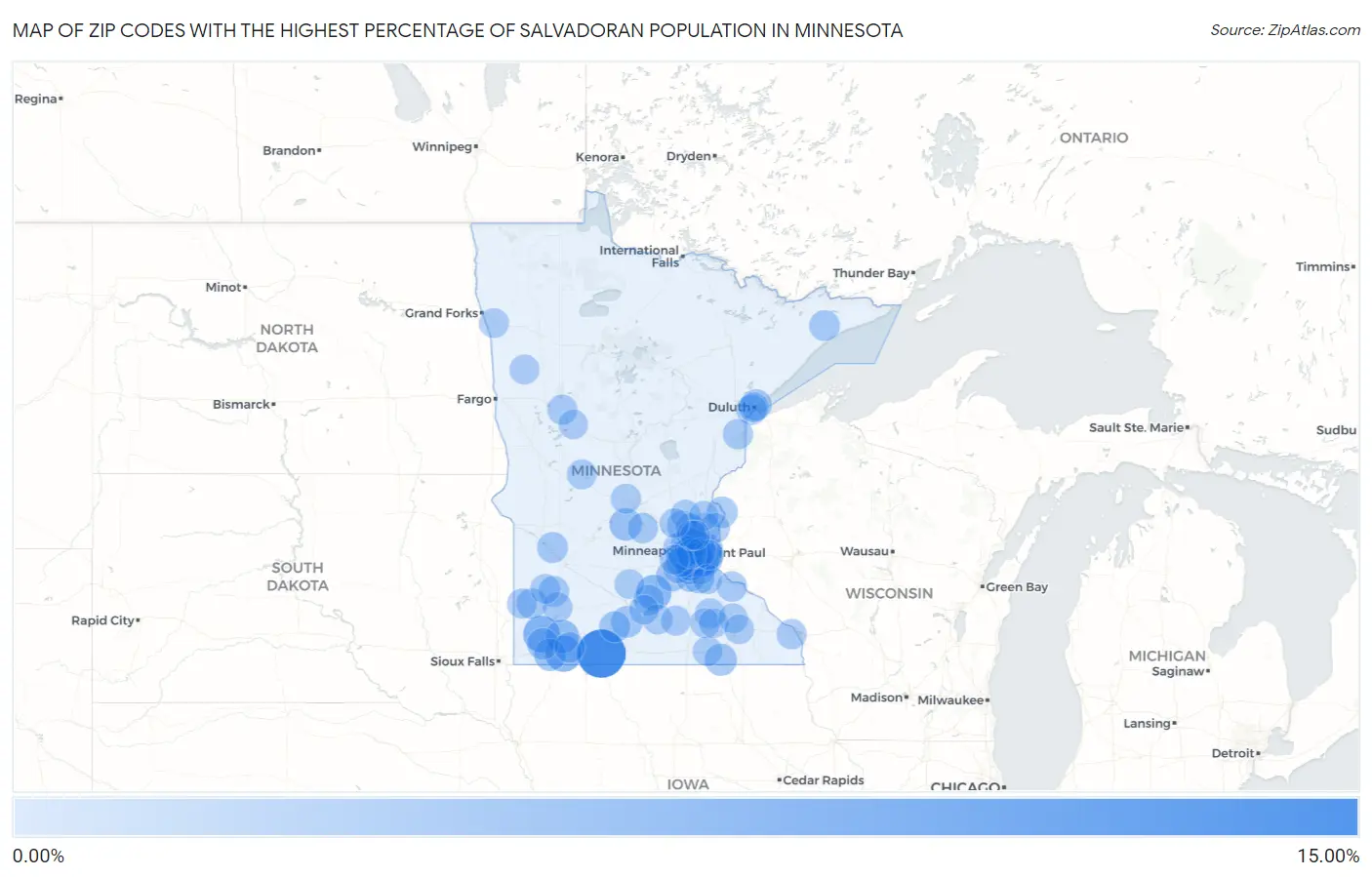 Zip Codes with the Highest Percentage of Salvadoran Population in Minnesota Map