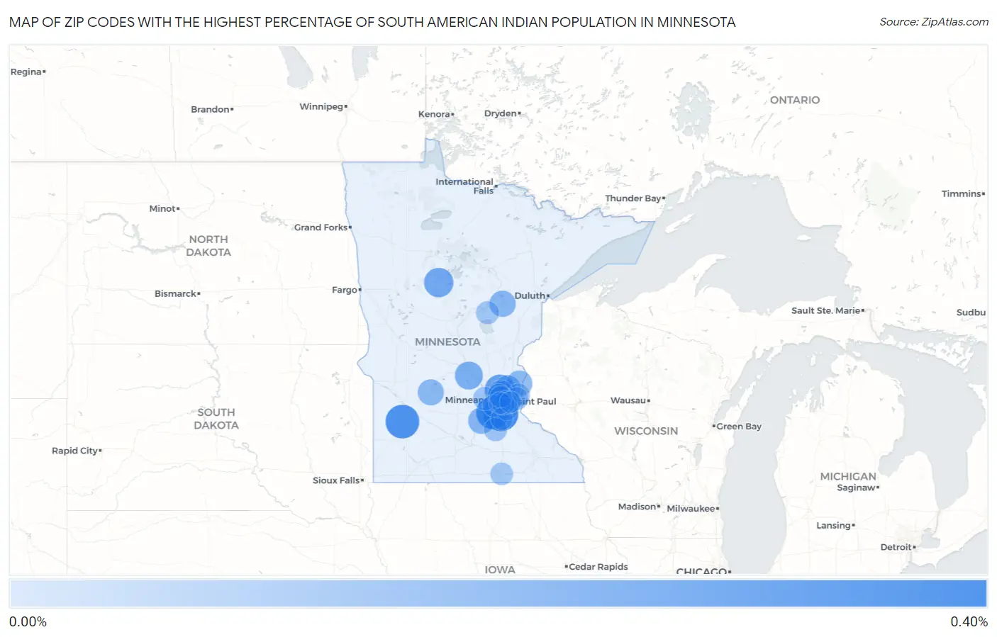 Zip Codes with the Highest Percentage of South American Indian Population in Minnesota Map