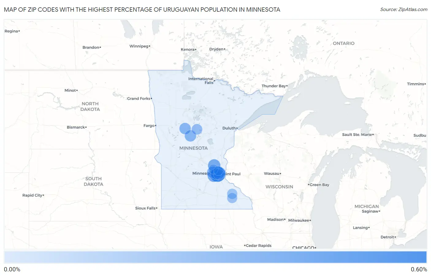 Zip Codes with the Highest Percentage of Uruguayan Population in Minnesota Map