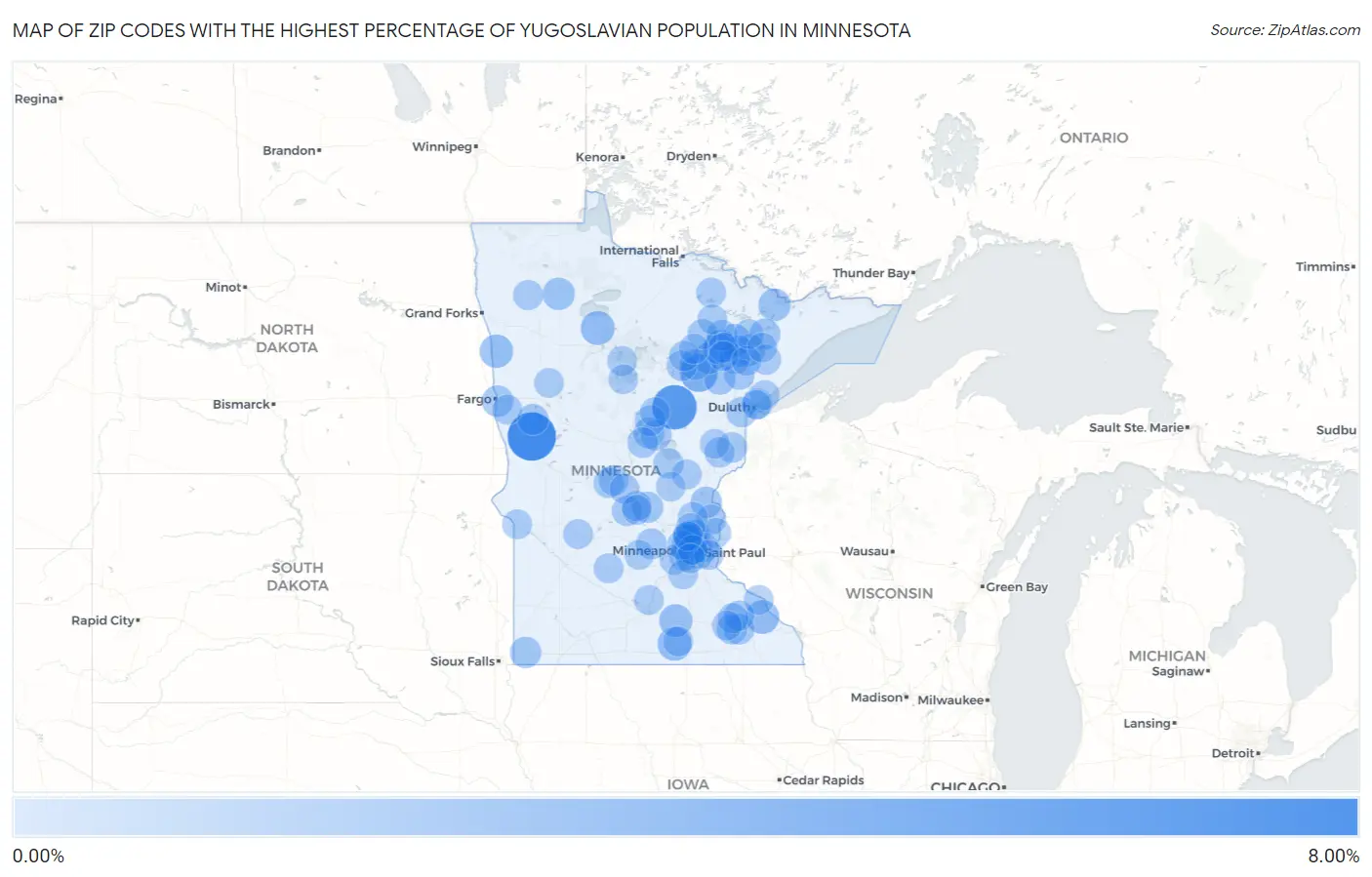 Zip Codes with the Highest Percentage of Yugoslavian Population in Minnesota Map