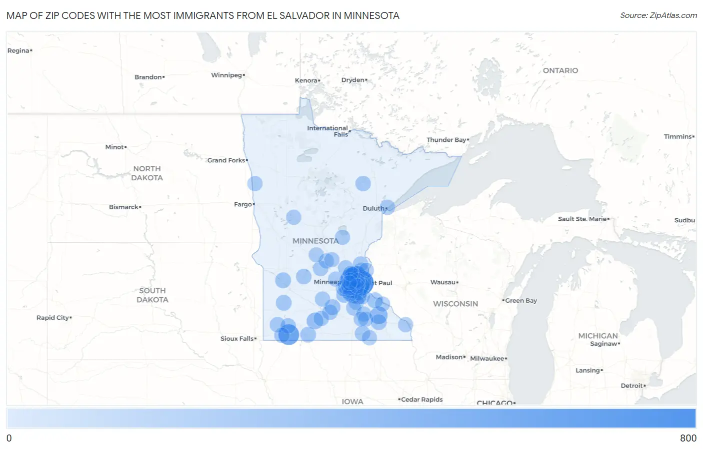 Zip Codes with the Most Immigrants from El Salvador in Minnesota Map