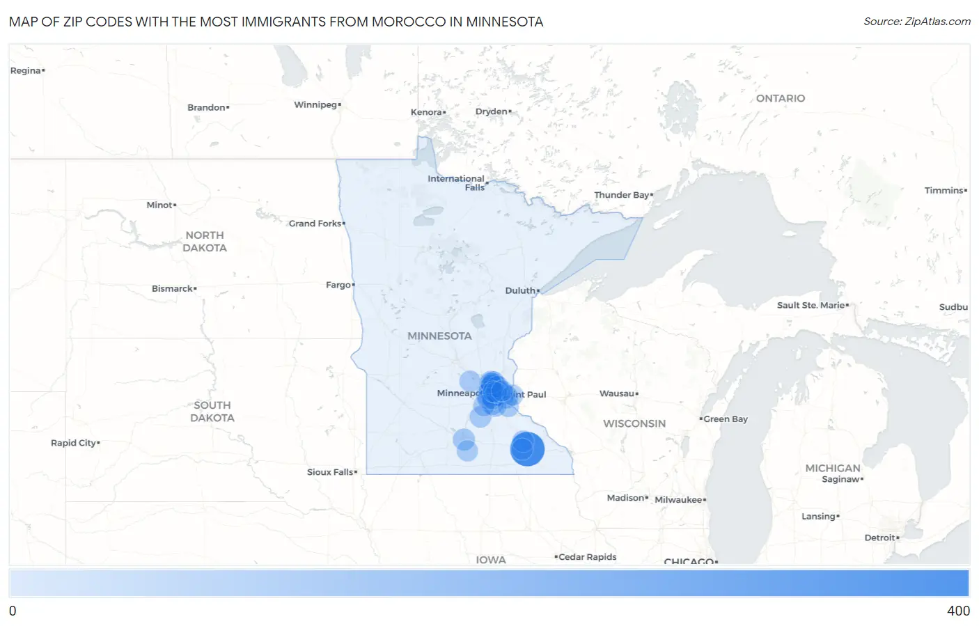 Zip Codes with the Most Immigrants from Morocco in Minnesota Map