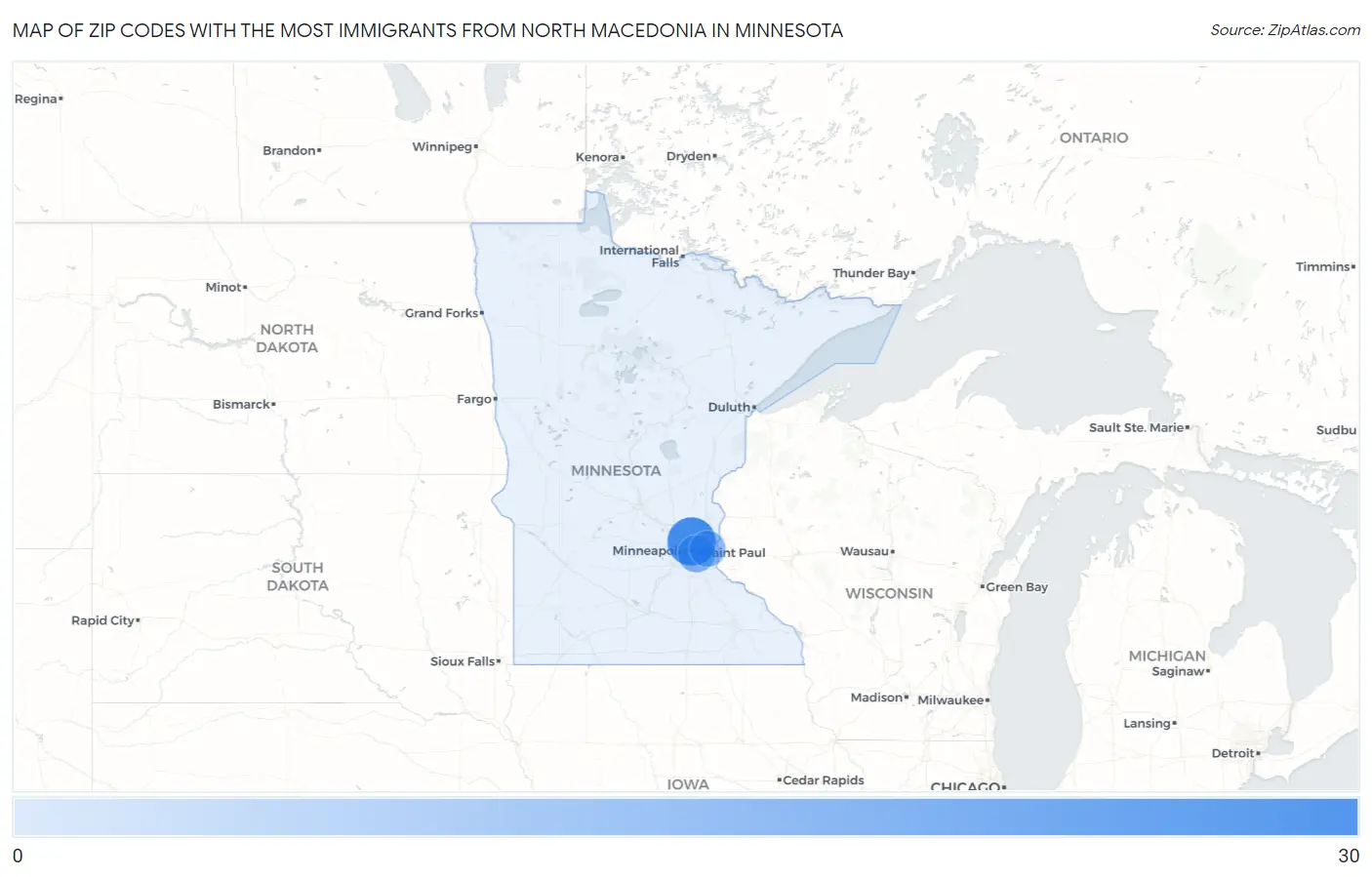 Zip Codes with the Most Immigrants from North Macedonia in Minnesota Map