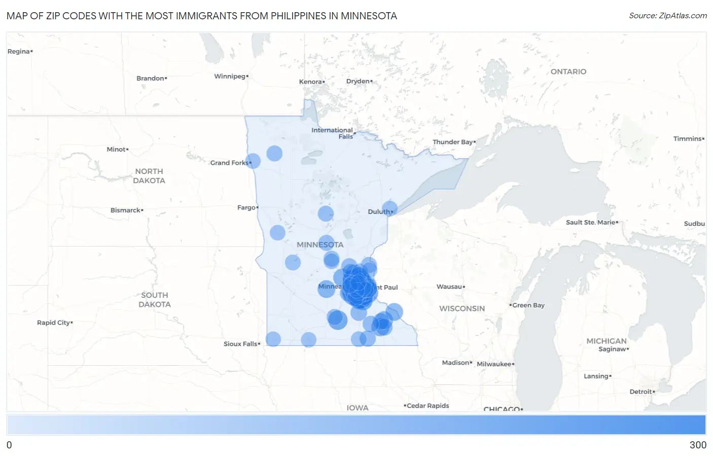 Zip Codes with the Most Immigrants from Philippines in Minnesota Map
