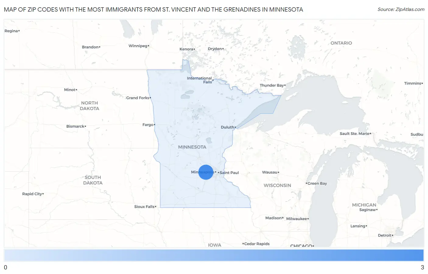 Zip Codes with the Most Immigrants from St. Vincent and the Grenadines in Minnesota Map