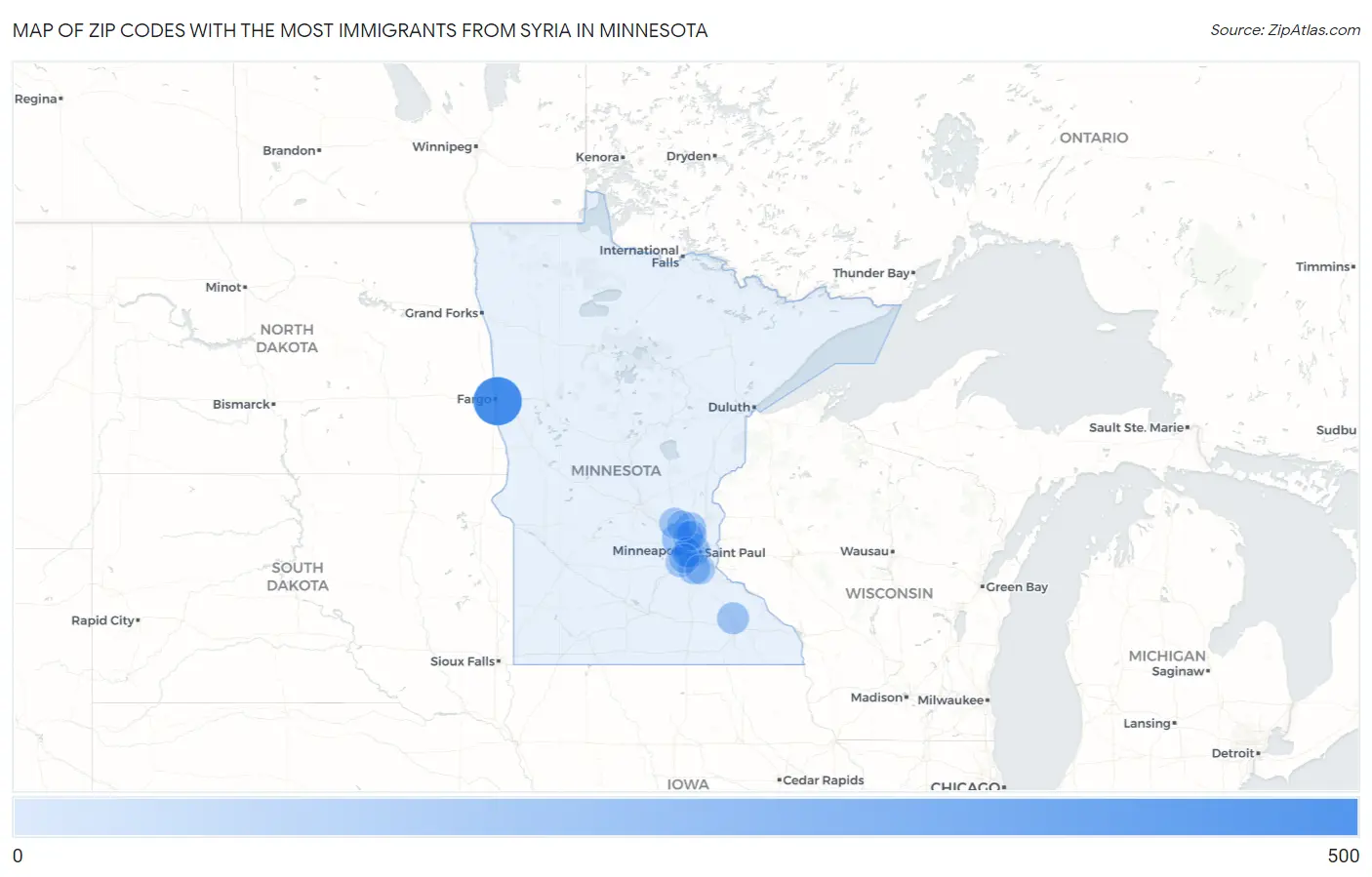 Zip Codes with the Most Immigrants from Syria in Minnesota Map