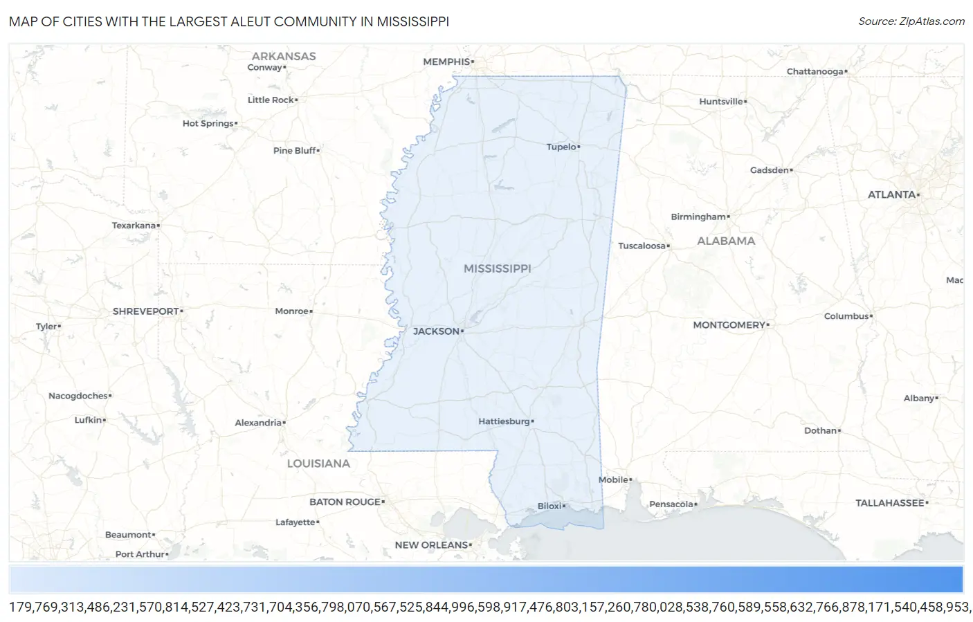 Cities with the Largest Aleut Community in Mississippi Map