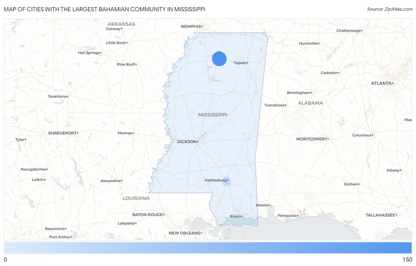 Cities with the Largest Bahamian Community in Mississippi Map