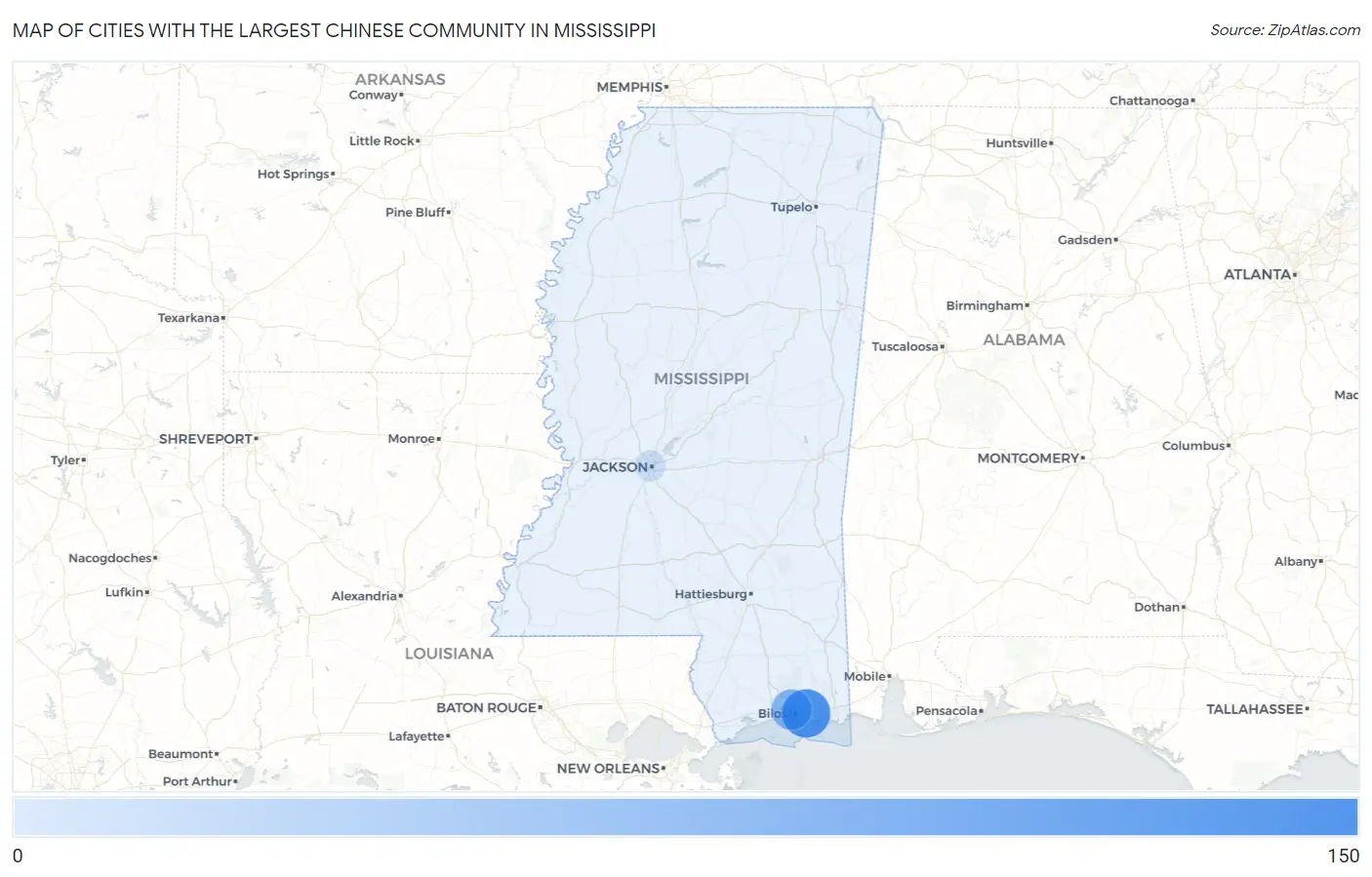 Cities with the Largest Chinese Community in Mississippi Map