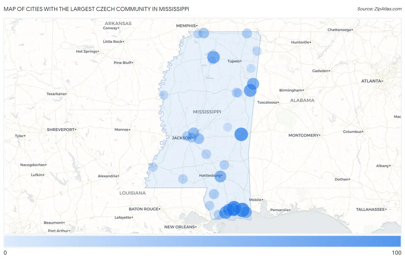 Cities with the Largest Czech Community in Mississippi Map