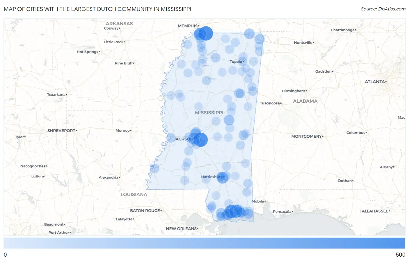 Cities with the Largest Dutch Community in Mississippi Map