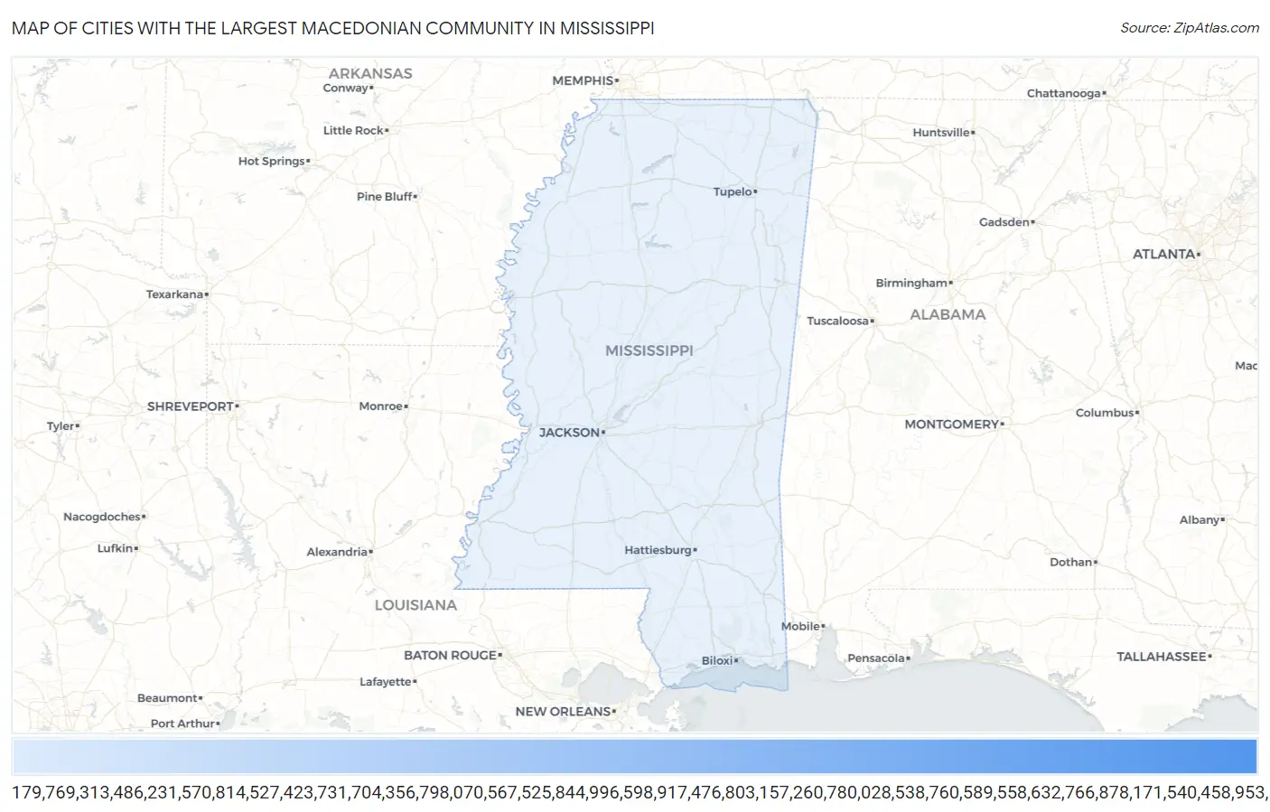 Cities with the Largest Macedonian Community in Mississippi Map