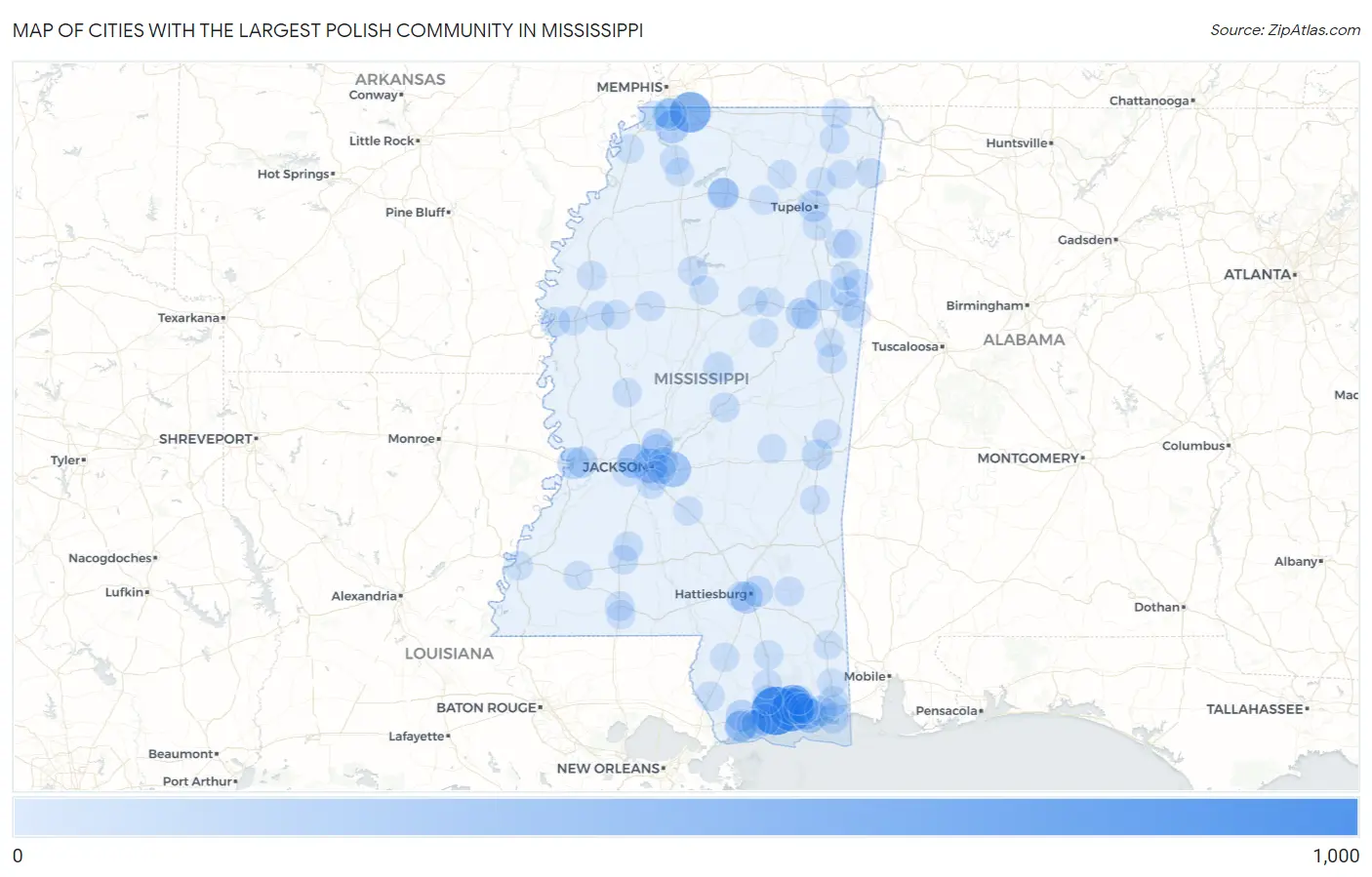 Cities with the Largest Polish Community in Mississippi Map