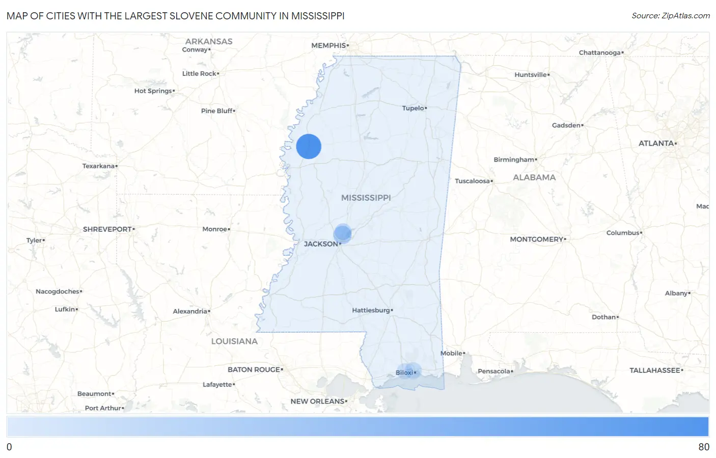 Cities with the Largest Slovene Community in Mississippi Map