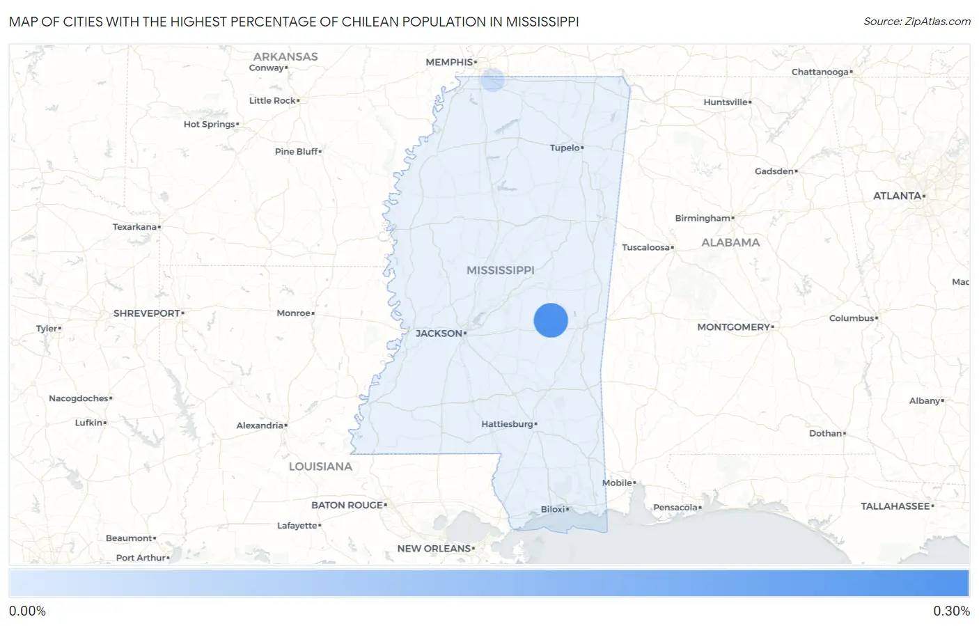 Cities with the Highest Percentage of Chilean Population in Mississippi Map