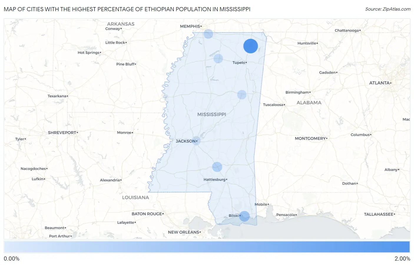 Cities with the Highest Percentage of Ethiopian Population in Mississippi Map