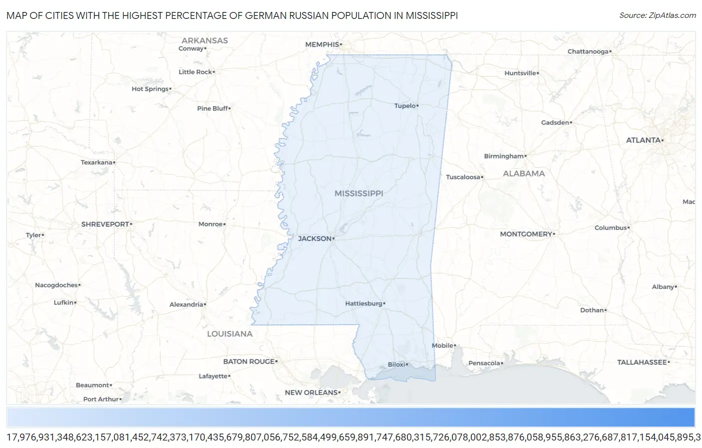Cities with the Highest Percentage of German Russian Population in Mississippi Map