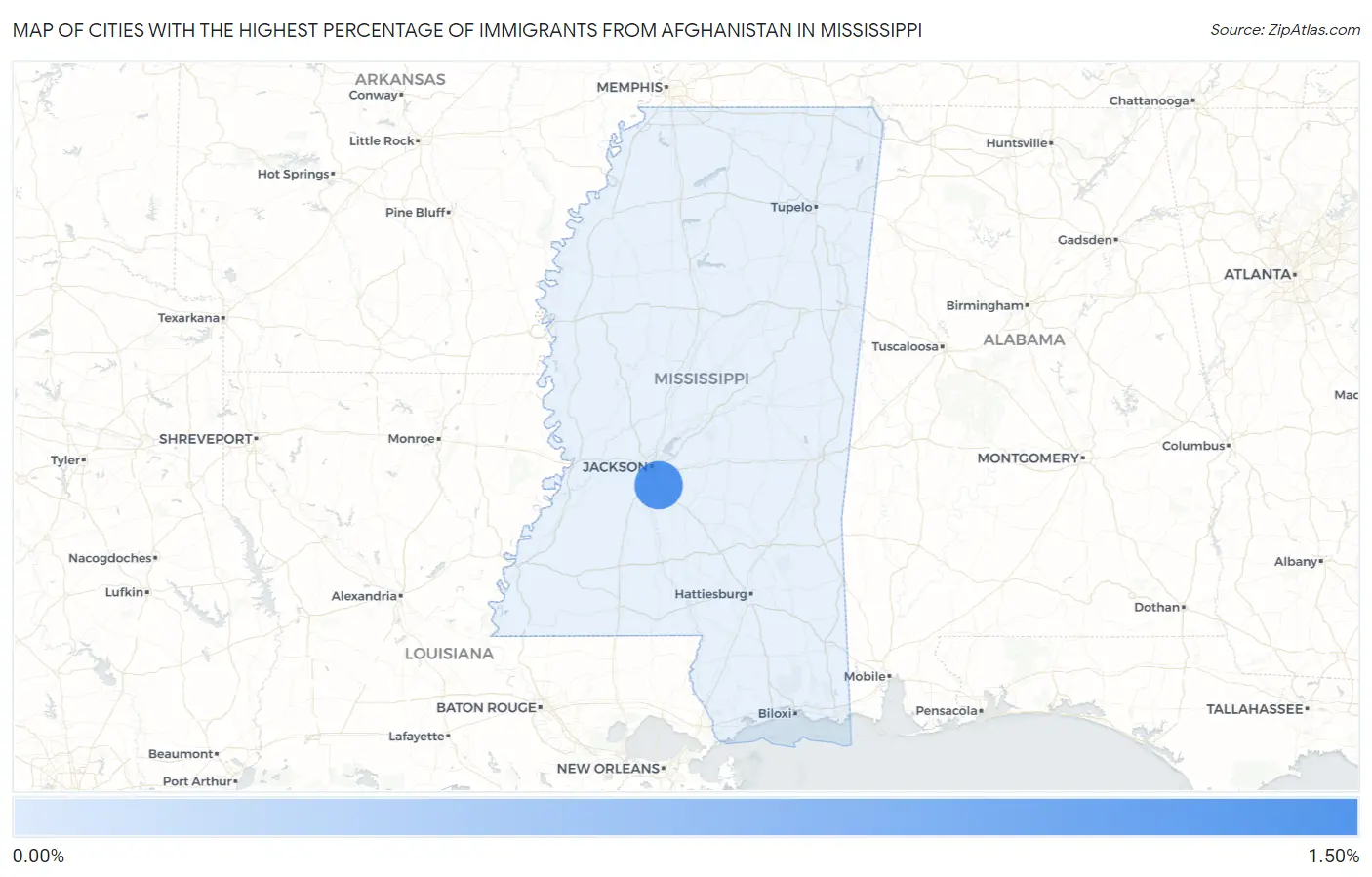 Cities with the Highest Percentage of Immigrants from Afghanistan in Mississippi Map