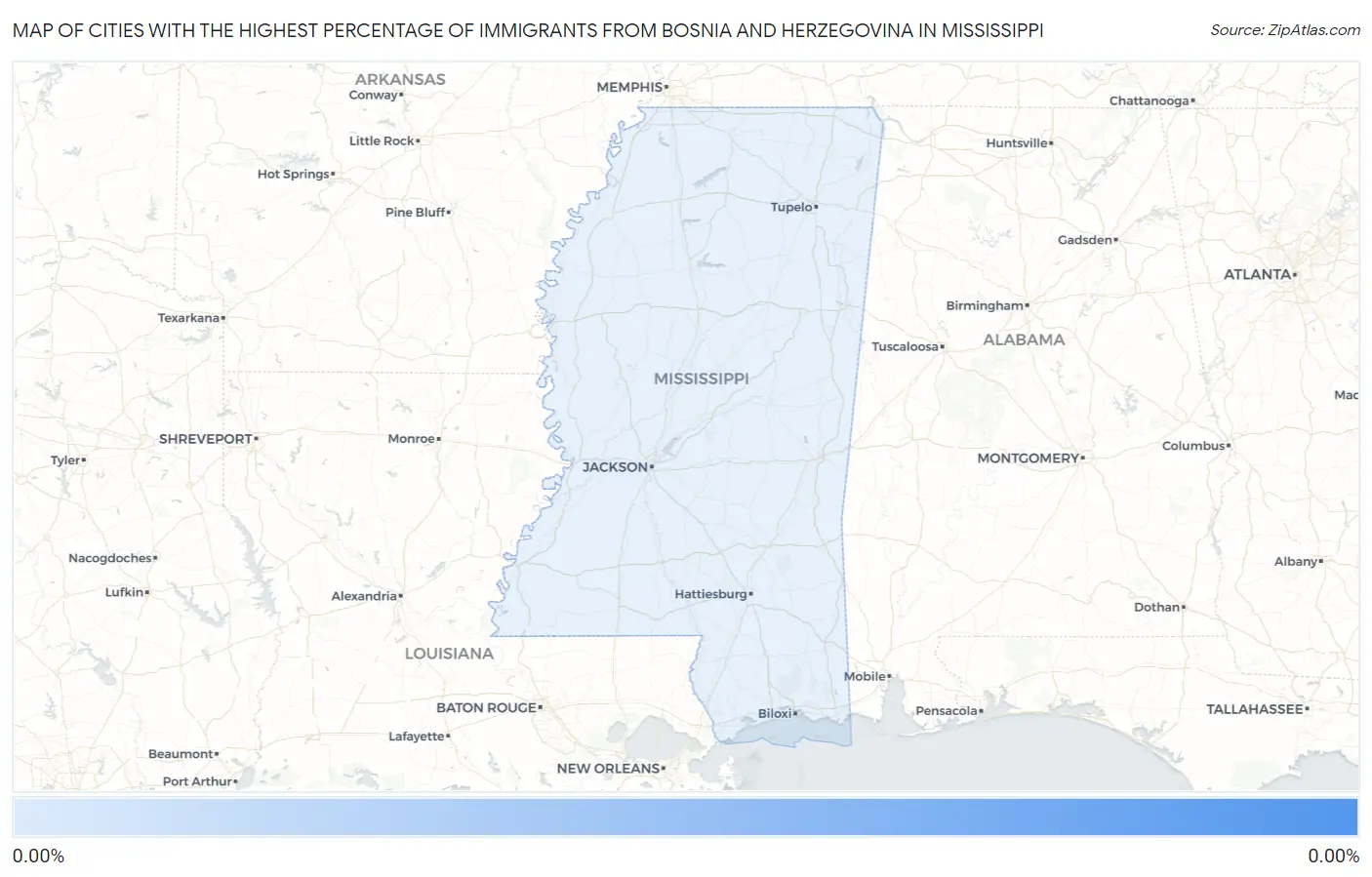 Cities with the Highest Percentage of Immigrants from Bosnia and Herzegovina in Mississippi Map