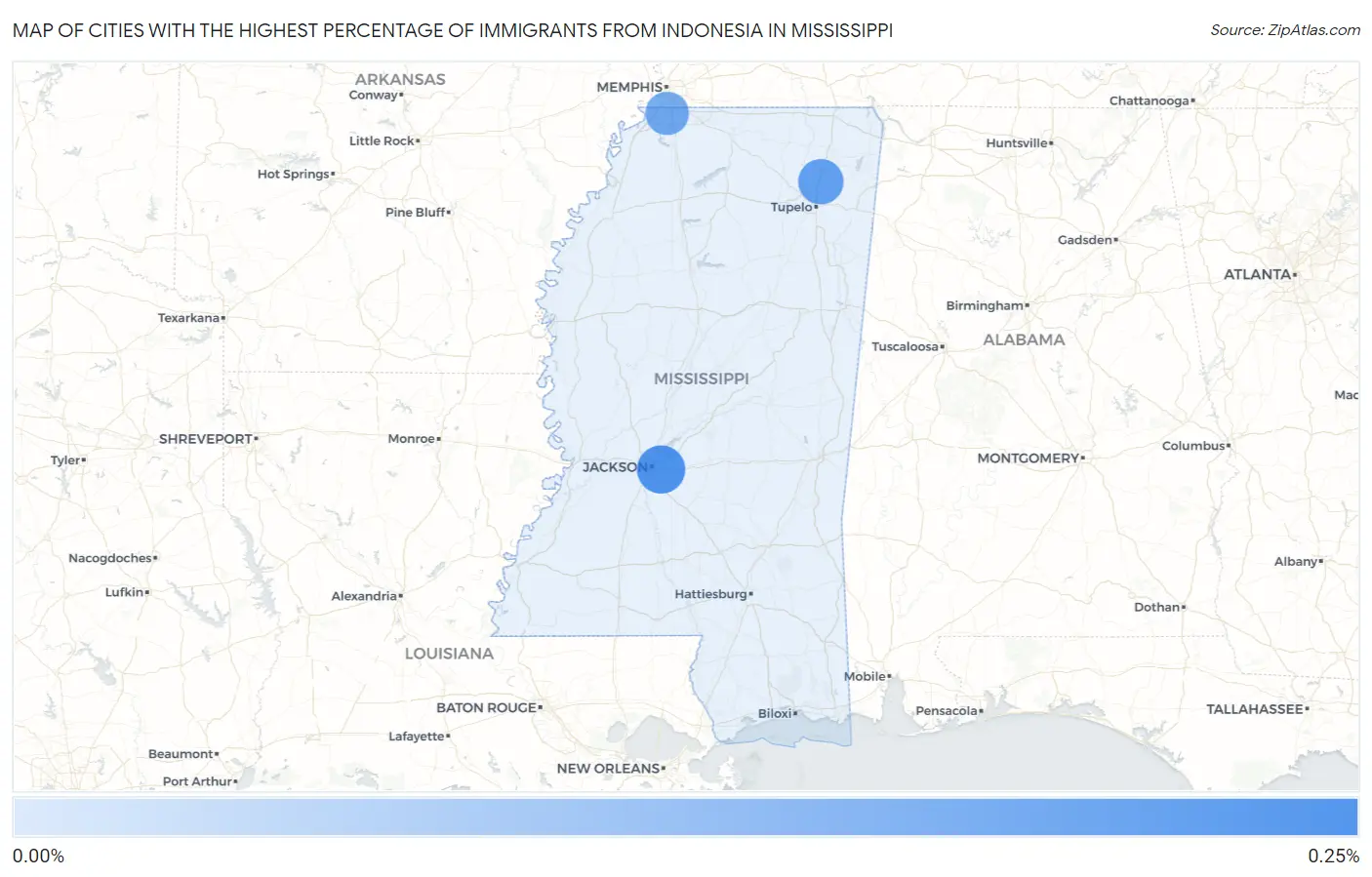 Cities with the Highest Percentage of Immigrants from Indonesia in Mississippi Map