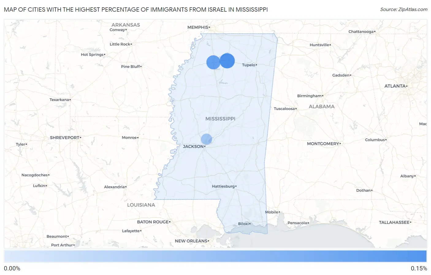 Cities with the Highest Percentage of Immigrants from Israel in Mississippi Map