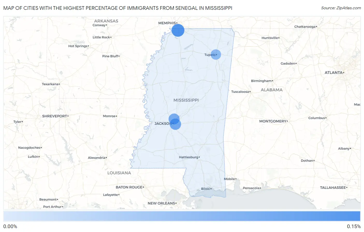 Cities with the Highest Percentage of Immigrants from Senegal in Mississippi Map
