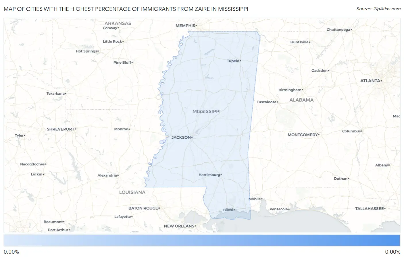 Cities with the Highest Percentage of Immigrants from Zaire in Mississippi Map