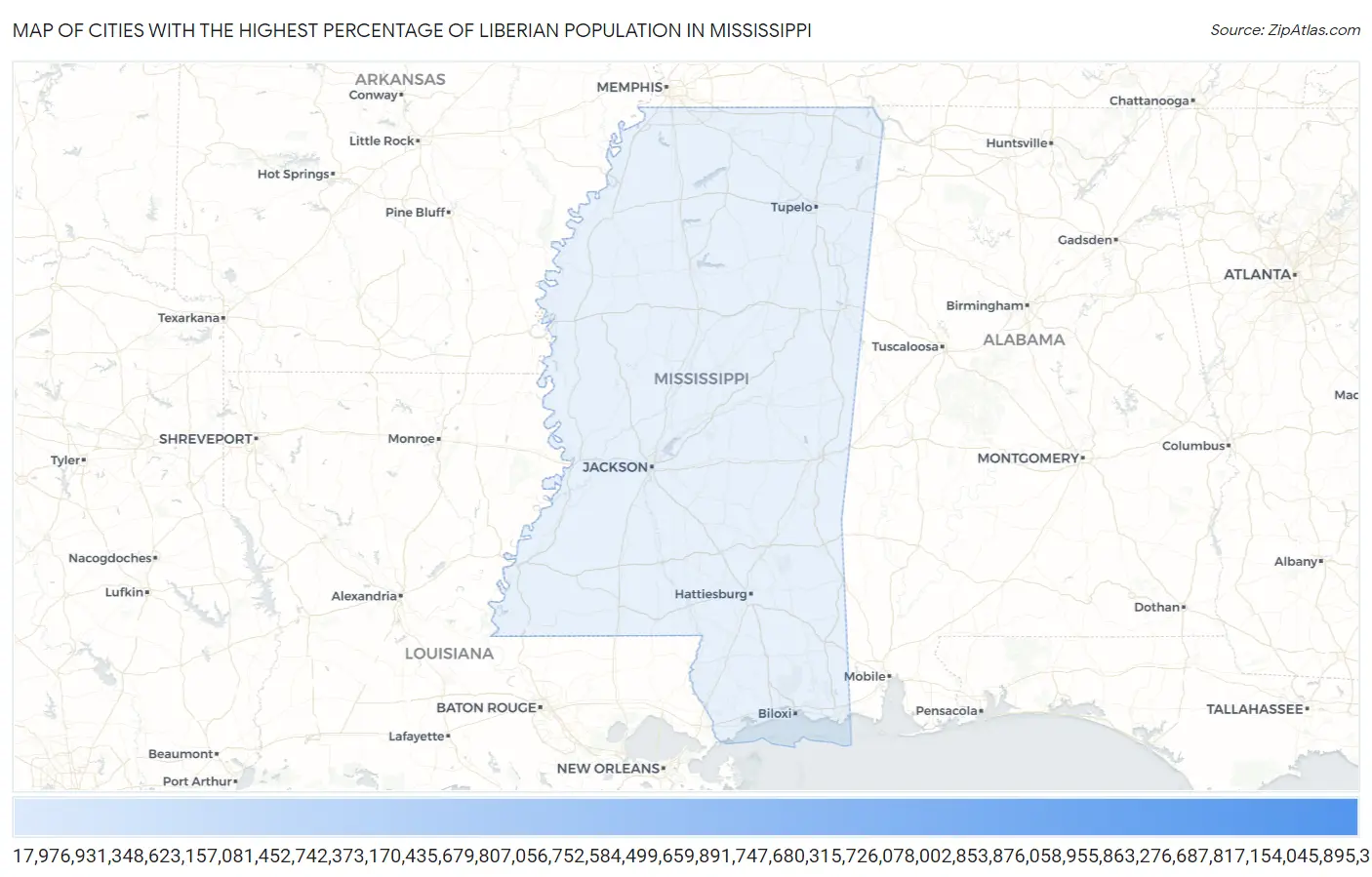 Cities with the Highest Percentage of Liberian Population in Mississippi Map