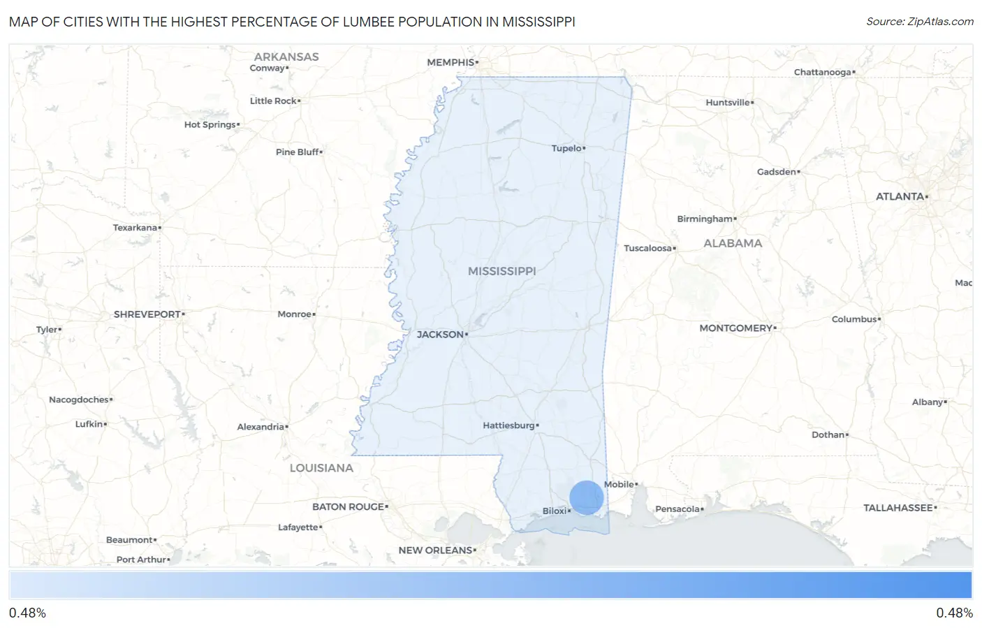 Cities with the Highest Percentage of Lumbee Population in Mississippi Map