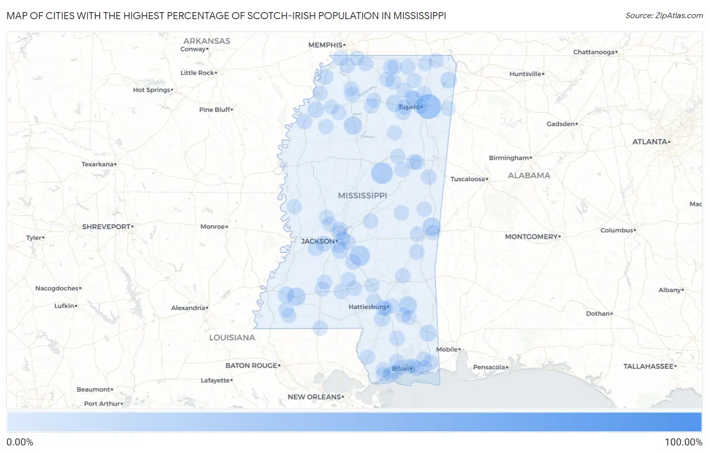 Cities with the Highest Percentage of Scotch-Irish Population in Mississippi Map