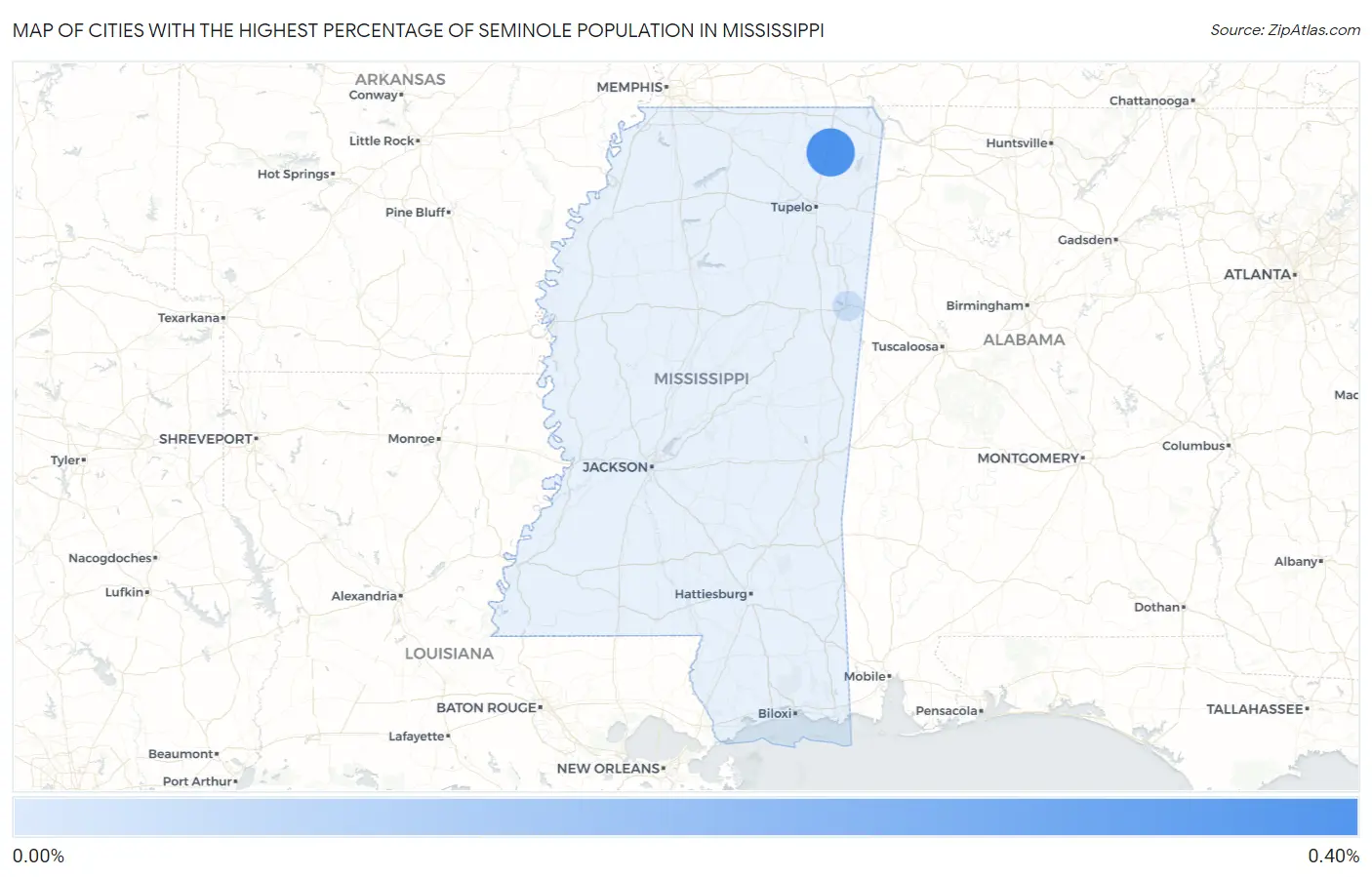 Cities with the Highest Percentage of Seminole Population in Mississippi Map