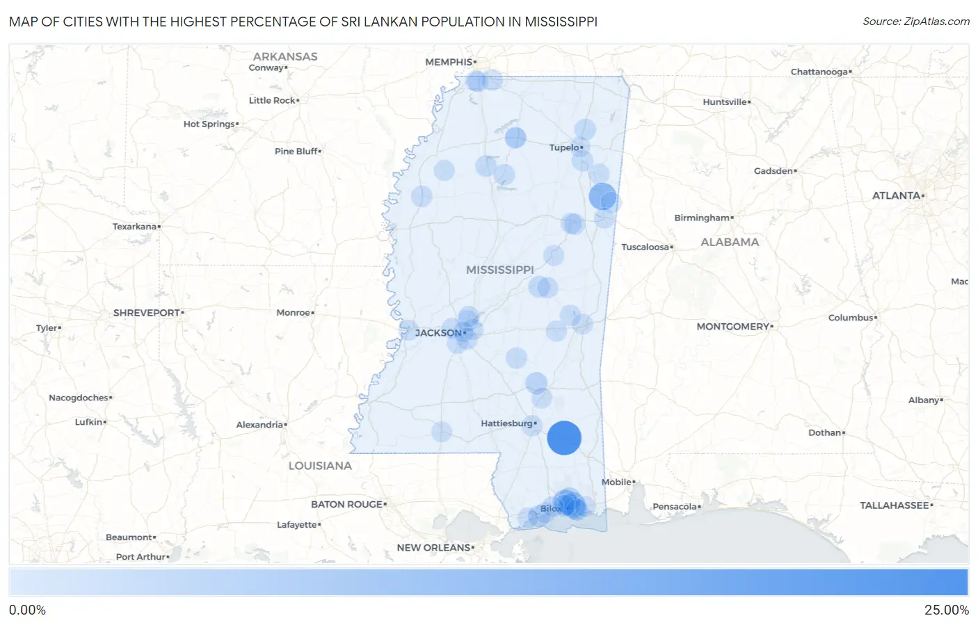 Cities with the Highest Percentage of Sri Lankan Population in Mississippi Map