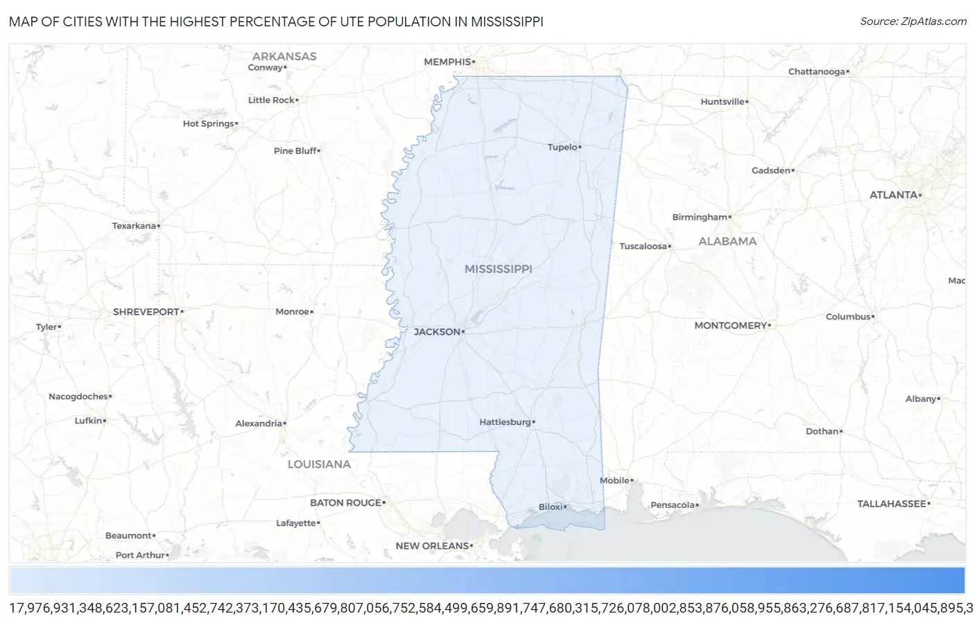 Cities with the Highest Percentage of Ute Population in Mississippi Map
