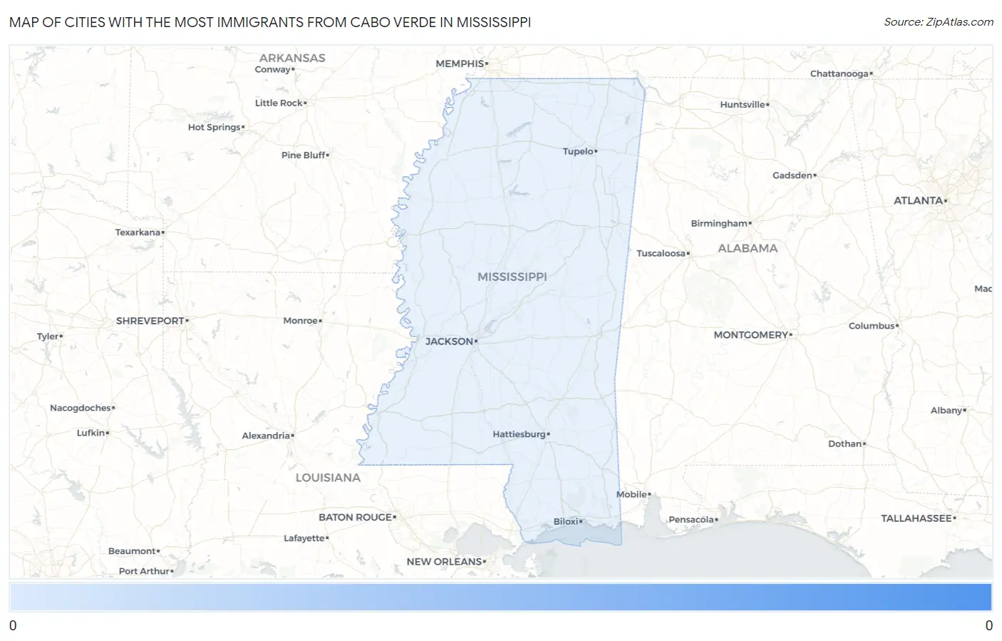 Cities with the Most Immigrants from Cabo Verde in Mississippi Map
