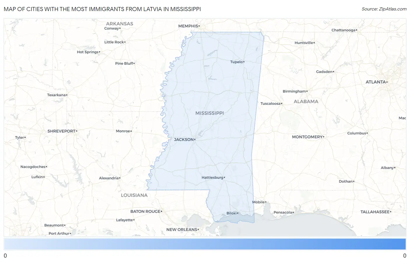 Cities with the Most Immigrants from Latvia in Mississippi Map