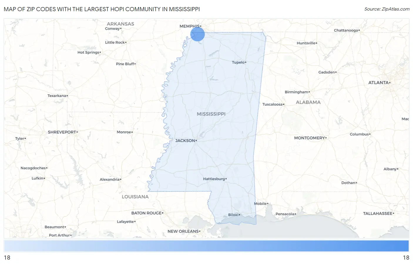 Zip Codes with the Largest Hopi Community in Mississippi Map