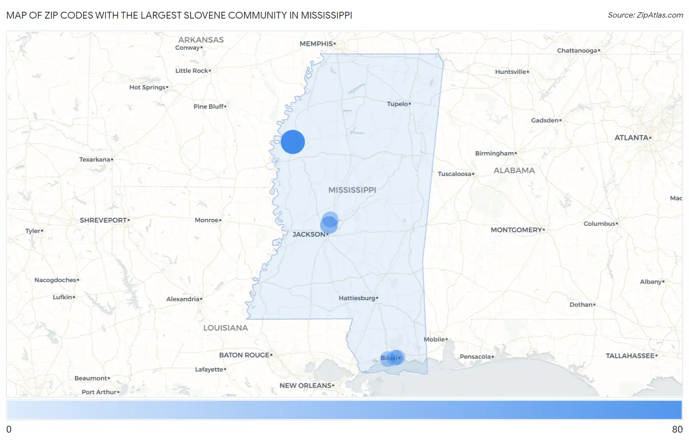 Zip Codes with the Largest Slovene Community in Mississippi Map