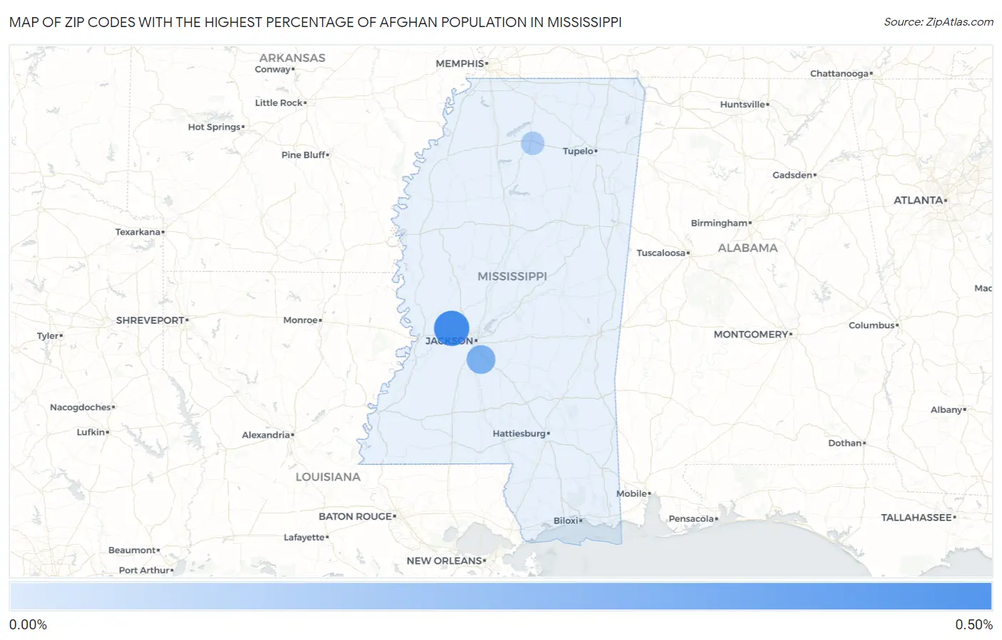 Zip Codes with the Highest Percentage of Afghan Population in Mississippi Map