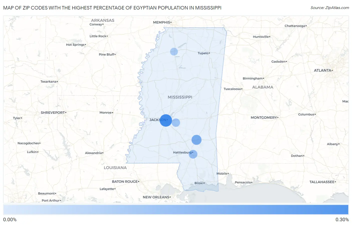 Zip Codes with the Highest Percentage of Egyptian Population in Mississippi Map