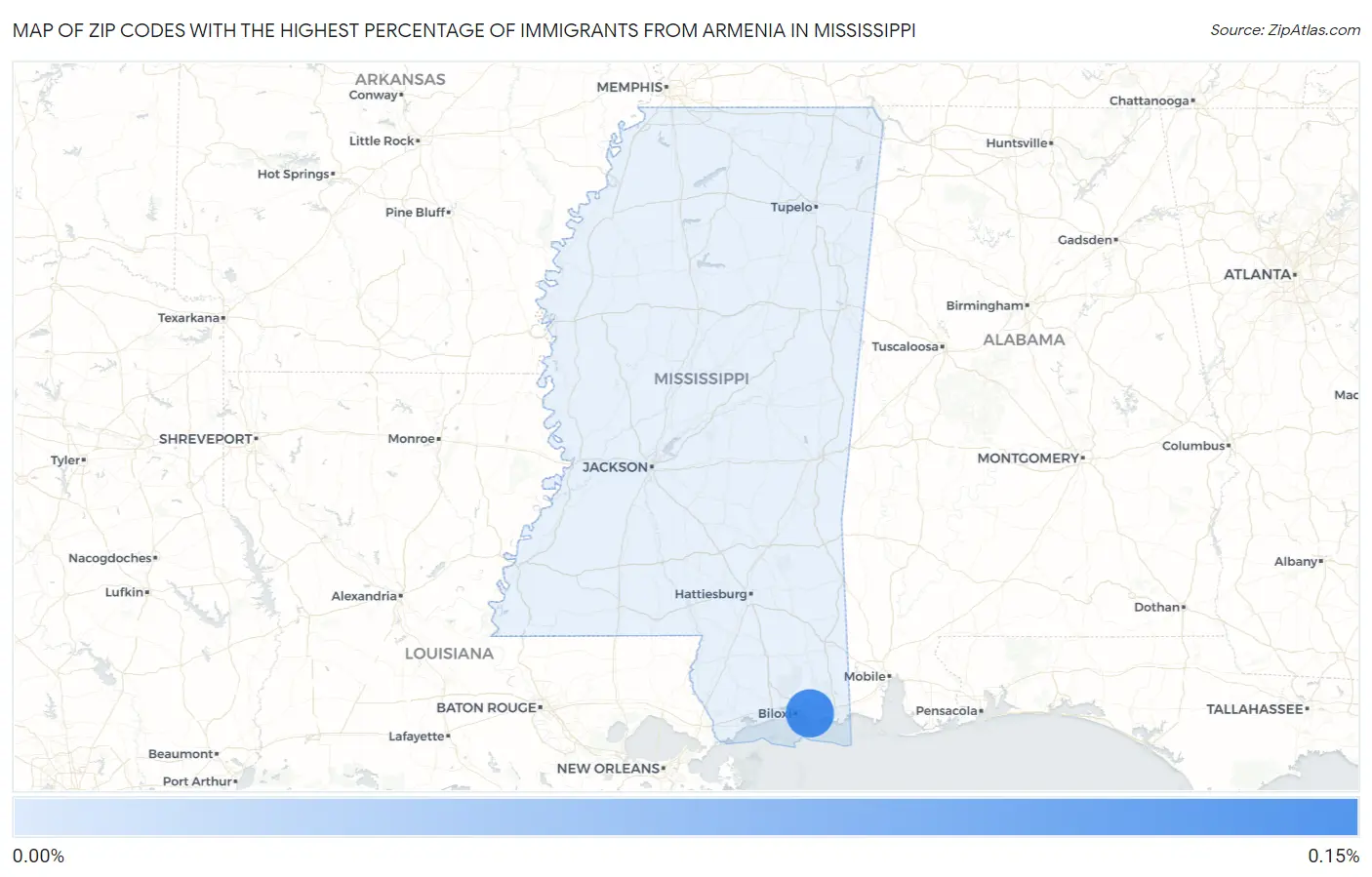Zip Codes with the Highest Percentage of Immigrants from Armenia in Mississippi Map