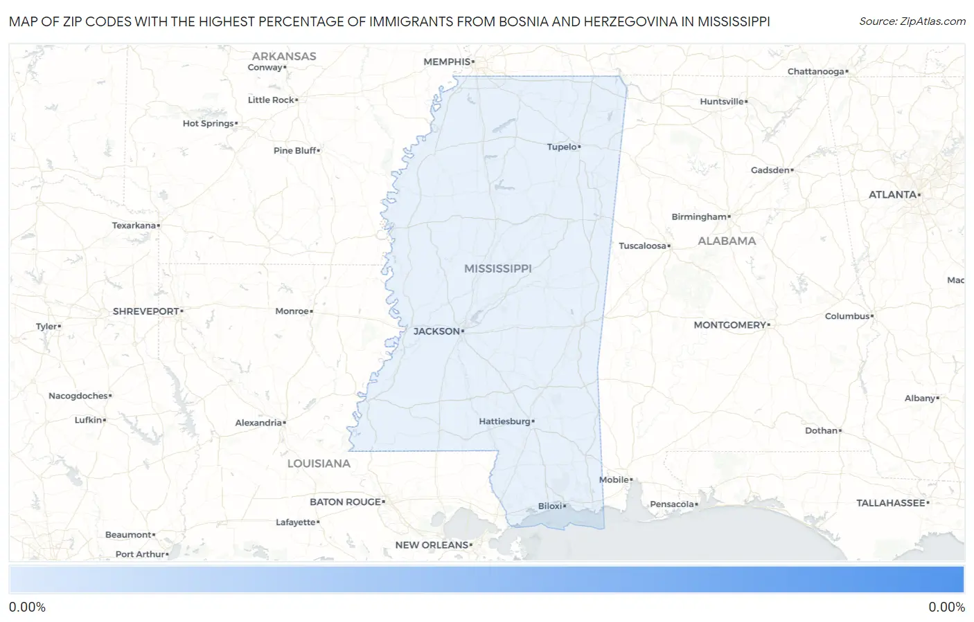 Zip Codes with the Highest Percentage of Immigrants from Bosnia and Herzegovina in Mississippi Map